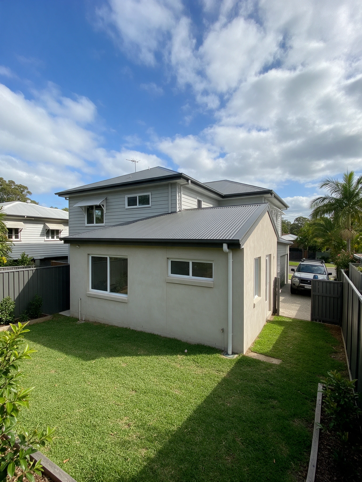 Rear house extension viewed from the backyard