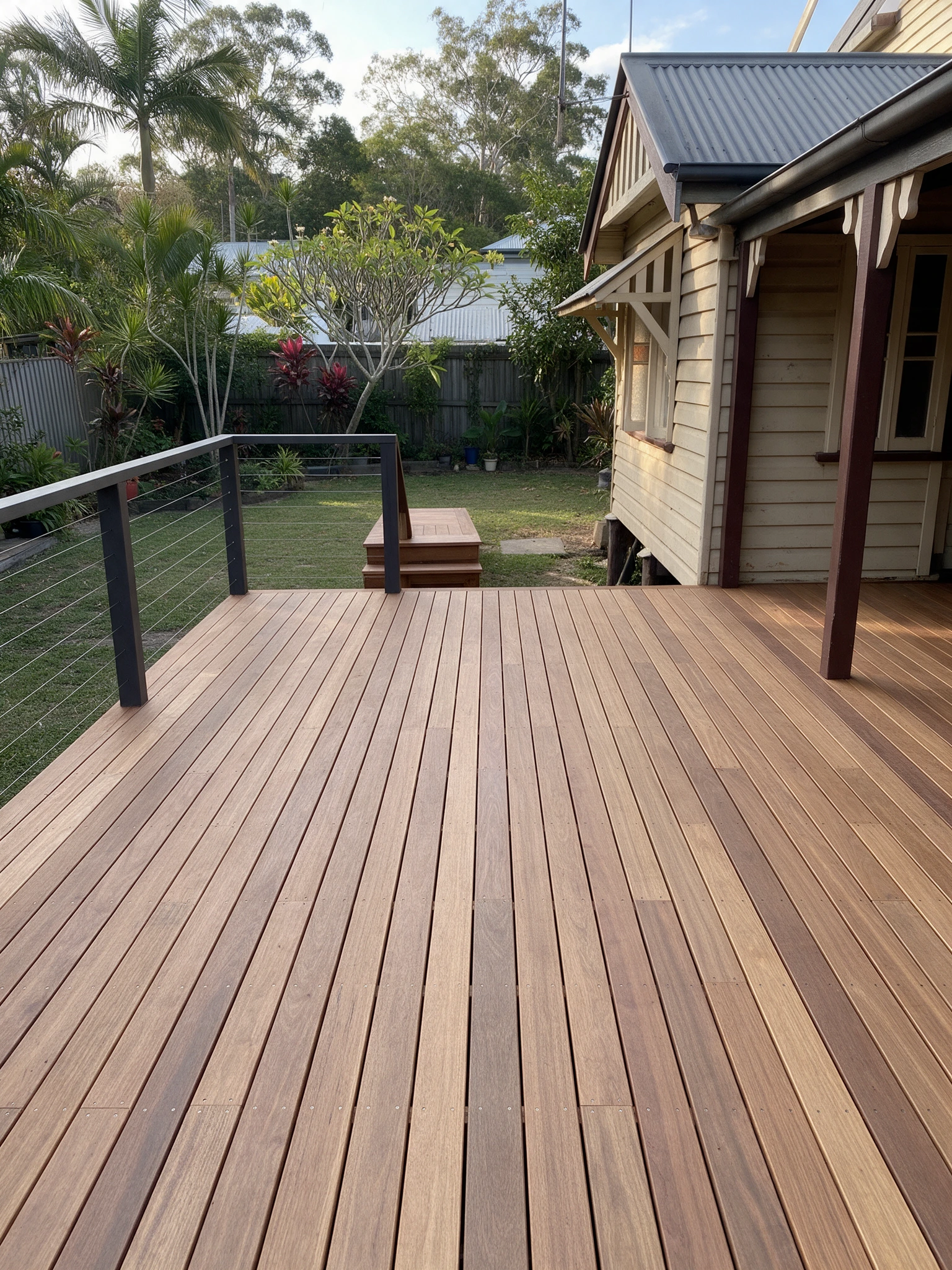 Close view of newly laid timber deck boards
