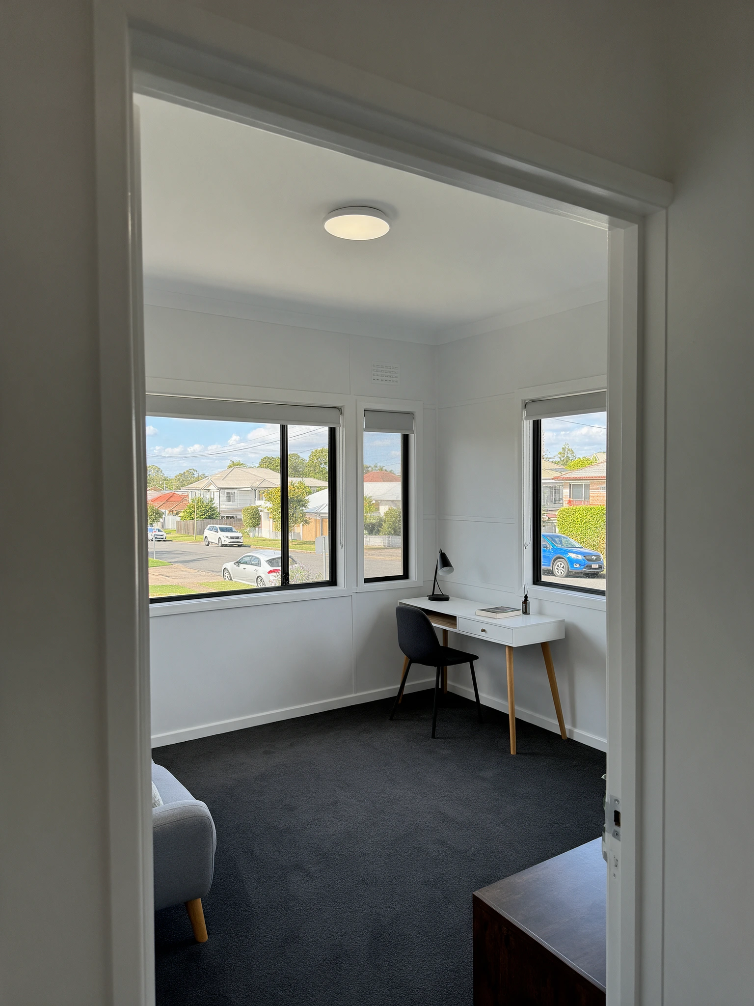 Freshly renovated interior room with natural light