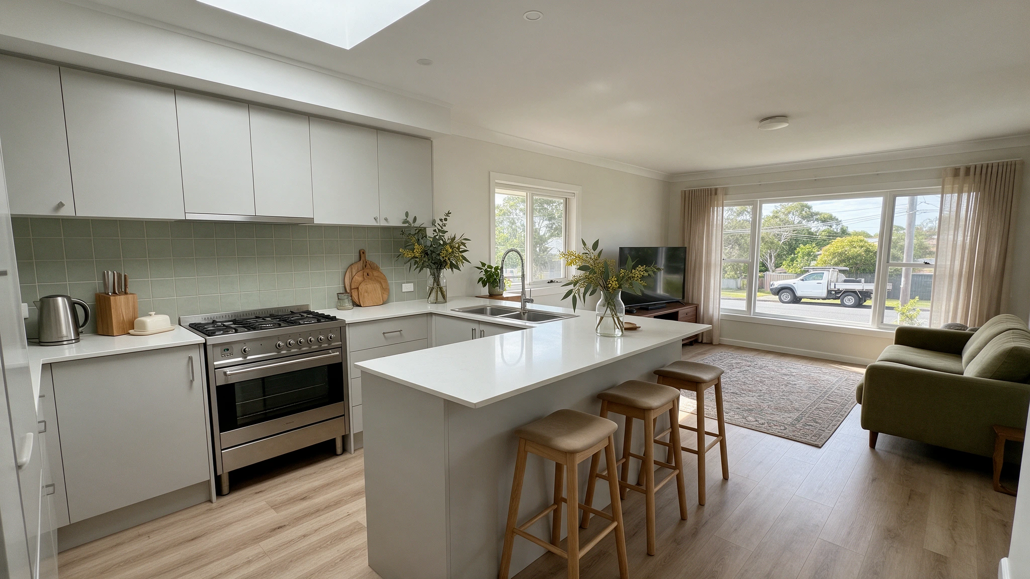 Renovated kitchen and open-plan living area